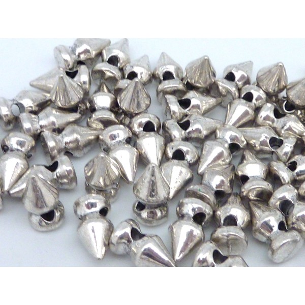 5 Perles Clous Conique De 11mm X 5,7mm En Métal Argenté - Photo n°1
