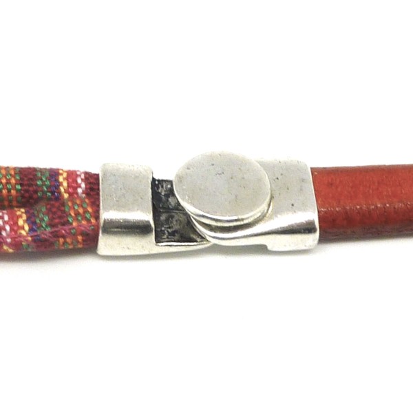Fermoir Crochet Pastille Bouton Pour Cuir Regaliz Ou 2 Cordons De 6mm En Métal Argenté Lisse - Lan - Photo n°1