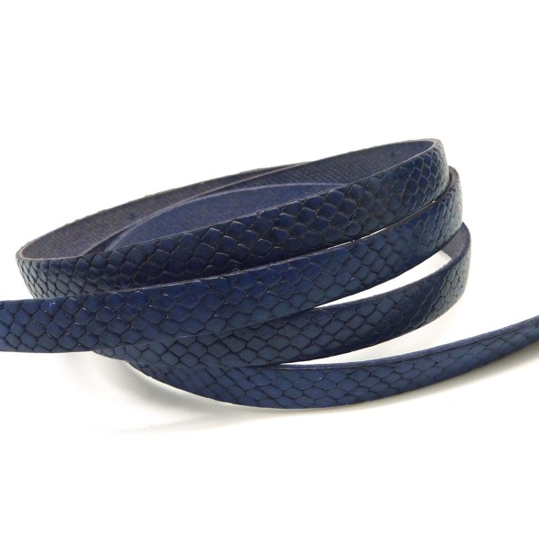 R-20cm Lanière Cuir Plat 10mm Texturé Gravé Serpent Écailles De Couleur Bleu Foncé, Bleu Marine - Photo n°1