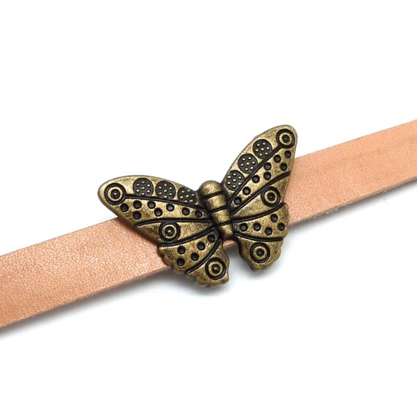 2 Perles Passant Papillon - Slide Pour Lanière De 9mm En Métal De Couleur Bronze - Photo n°1