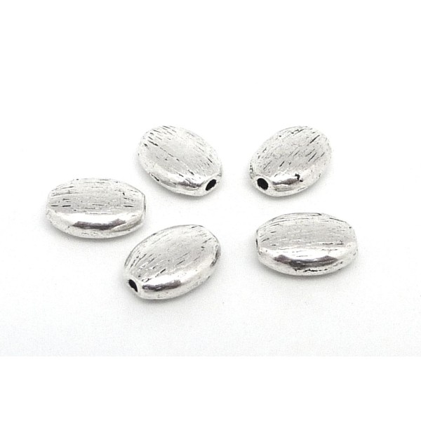 10 Perles Ovale Galet En Métal Argenté Strié - Photo n°3