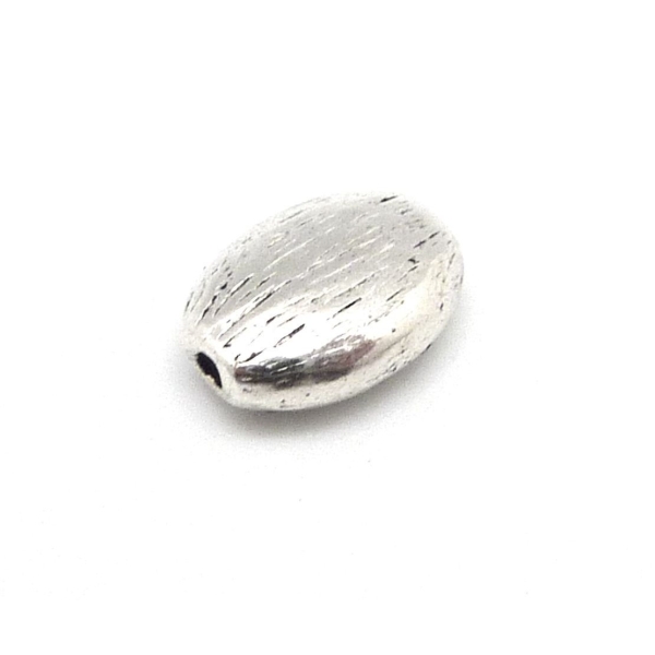 10 Perles Ovale Galet En Métal Argenté Strié - Photo n°1