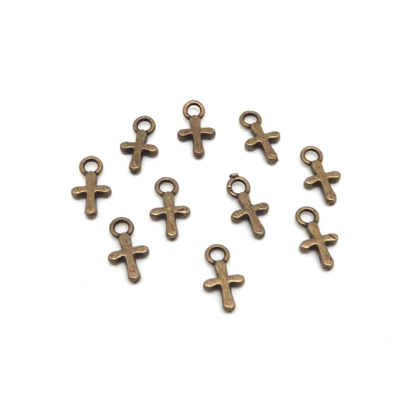 30 Mini Breloques Croix En Métal De Couleur Bronze 9,6mm - Photo n°4