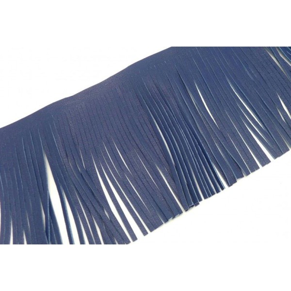 40cm De Galon Frange Bleu Foncé En Simili Cuir Pour Customisation, Pompon Hauteur Frange 10cm - Photo n°1