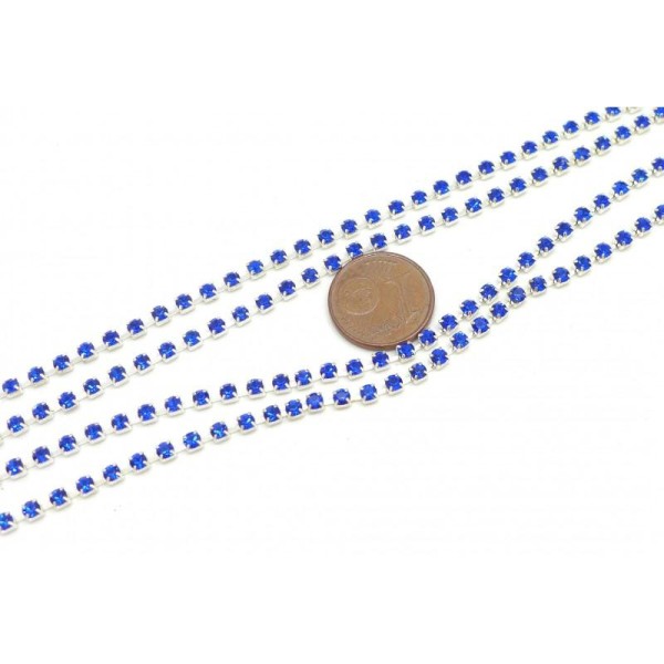 50cm De Chaînette Strass Couleur Bleu Saphir 2,5mm Et Métal Argenté - Photo n°2