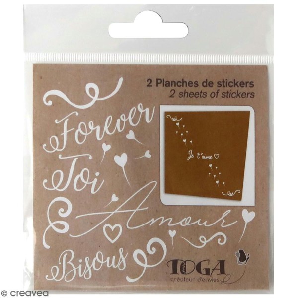 2 Planches de stickers messages Amour - blanc - Photo n°1