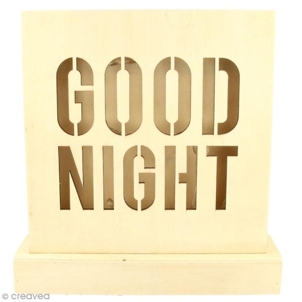 Petit tableau LED en bois - Good night - Photo n°1