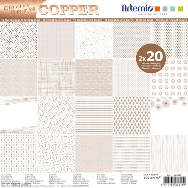 Papier scrapbooking Artemio - Foil cuivré - 30,5 x 30,5 cm - 40 feuilles - Photo n°1