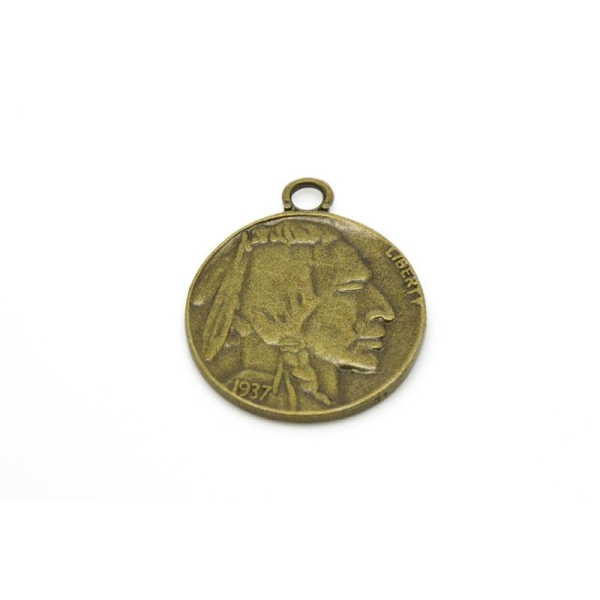 Pendentif médaille ronde amérindien métal bronze - 40 mm - Photo n°1