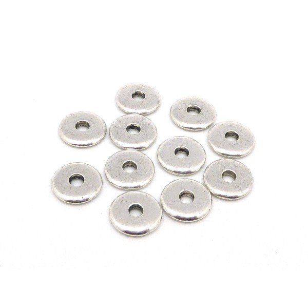 10 Perles Argente Rondelle Lisse 10mm En Metal Argente - Photo n°1
