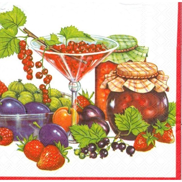 4 Serviettes en papier Confiture Fruits Rouges Format Lunch Decoupage Decopatch SLOG-005303 Pol-Mak - Photo n°1