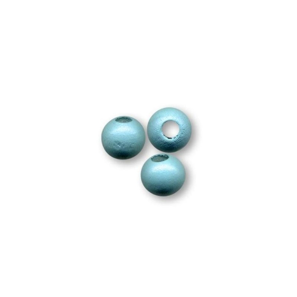 Perle en bois ronde brut 10 mm bleu clair x10 - Photo n°1