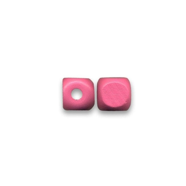 Perle en bois cube brut 12 mm rose x10 - Photo n°1