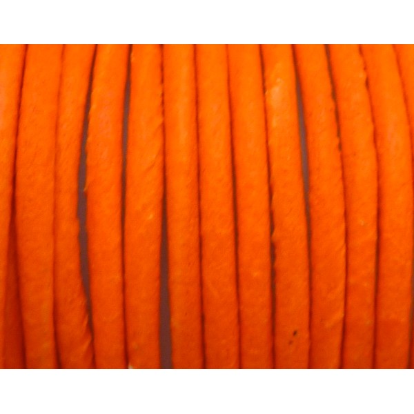 50cm De Cordon Cuir 2,5mm De Couleur Orange Fluo - Cuir - Photo n°1