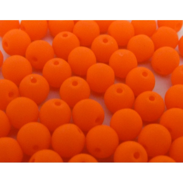 10 Perles Rondes Fines 4mm En Verre De Couleur Orange Fluo - Photo n°1