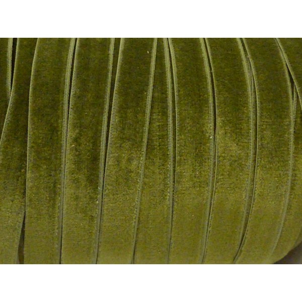 1m Ruban Velours Élastique Plat Largeur 10mm Vert Kaki, Vert Olive - Photo n°1