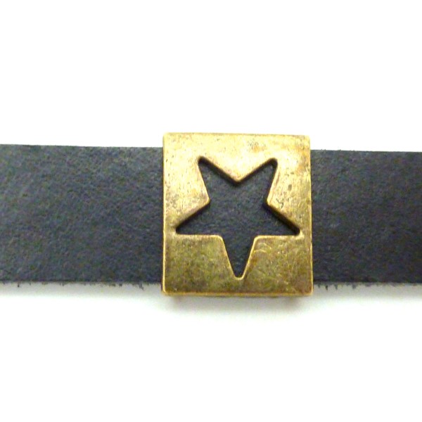 10 Perles Passant Étoile En Métal Bronze Pour Lanière De 12mm - Photo n°1