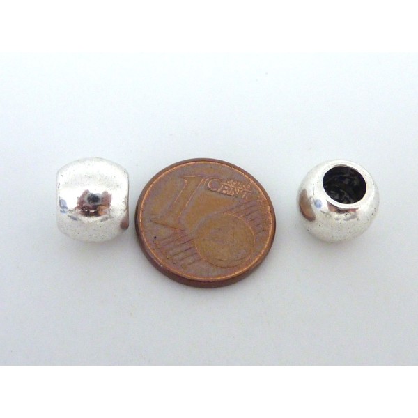 10 Perles Légèrement Ovale En Métal Argenté Pour Cordon 4,5mm - Photo n°2