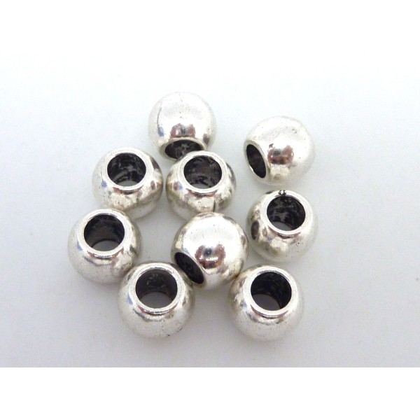 10 Perles Légèrement Ovale En Métal Argenté Pour Cordon 4,5mm - Photo n°3