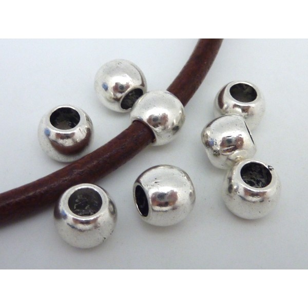 10 Perles Légèrement Ovale En Métal Argenté Pour Cordon 4,5mm - Photo n°4