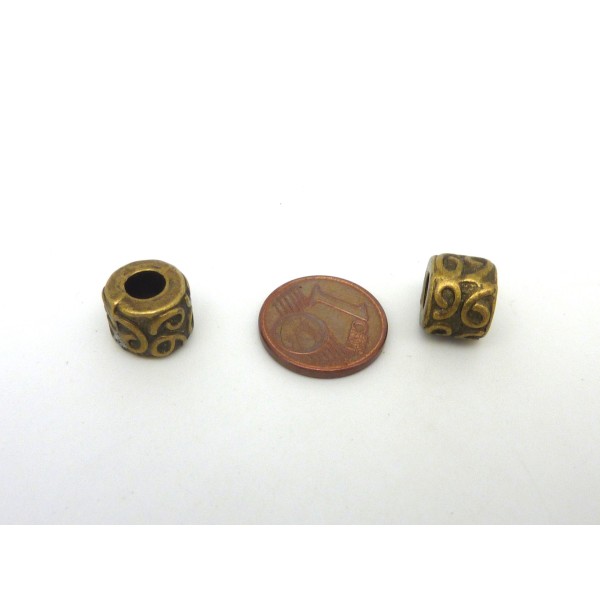 R-15 Perles Cylindre 10,2mm Gravé À Gros Trou 4,8mm En Métal De Couleur Bronze Style Ethnique - Photo n°2