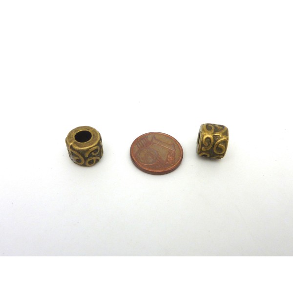 R-15 Perles Cylindre 10,2mm Gravé À Gros Trou 4,8mm En Métal De Couleur Bronze Style Ethnique - Photo n°5