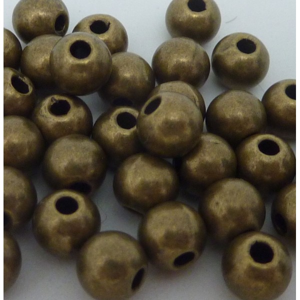 R-50 Perles Ronde Lisse 6mm En Métal De Couleur Bronze - Photo n°1