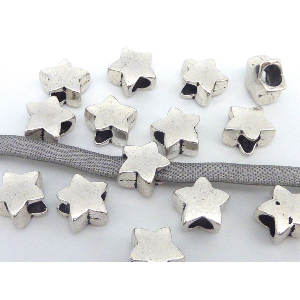 25 Perles Étoile 11,5mm En Métal Argenté, À Gros Trou 5mm - Photo n°4