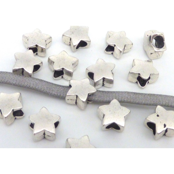 25 Perles Étoile 11,5mm En Métal Argenté, À Gros Trou 5mm - Photo n°1