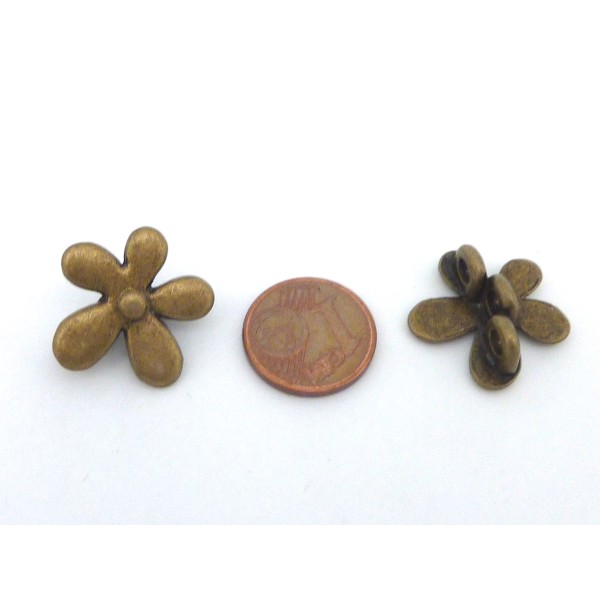 Lot De 3 Perles 3 Trous, Passant Fleur En Métal De Couleur Bronze Pour Cordon De 3mm - Photo n°2