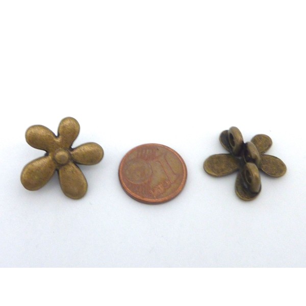 Lot De 3 Perles 3 Trous, Passant Fleur En Métal De Couleur Bronze Pour Cordon De 3mm - Photo n°4