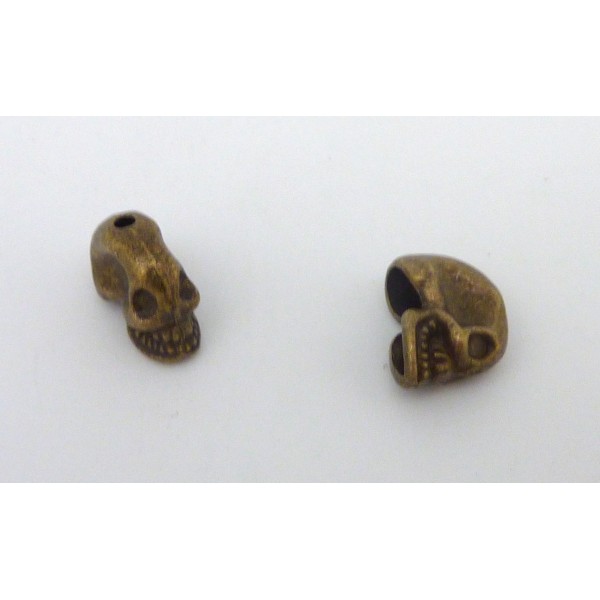 R-2 Perles, Embout, Cache Nœud, Tête De Mort En Métal De Couleur Bronze 8,7mm - Photo n°2