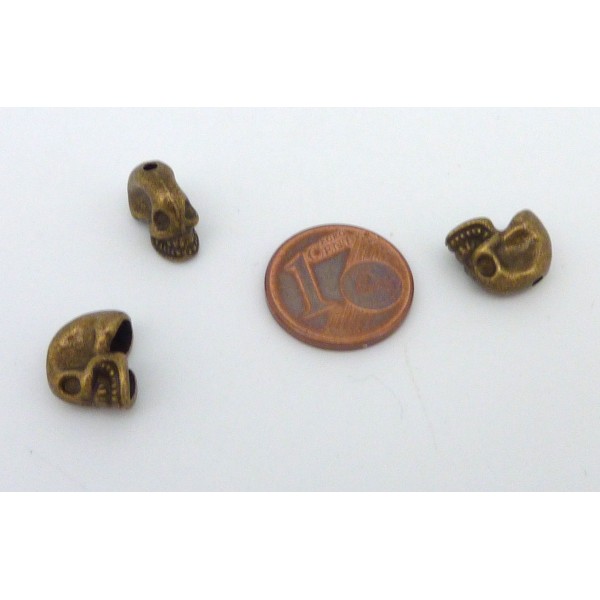 R-2 Perles, Embout, Cache Nœud, Tête De Mort En Métal De Couleur Bronze 8,7mm - Photo n°3