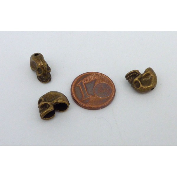 R-2 Perles, Embout, Cache Nœud, Tête De Mort En Métal De Couleur Bronze 8,7mm - Photo n°4