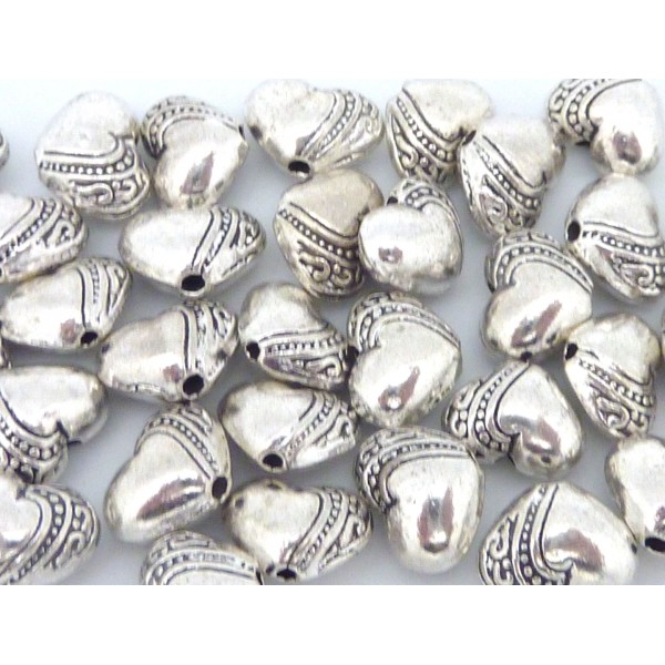 5 Perles Connecteur Petit Coeur En Métal Argenté 7,1mm - Photo n°1