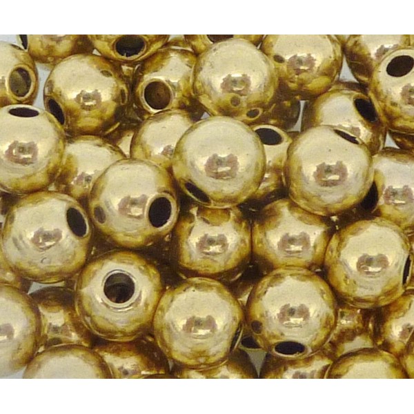 20 Perles Ronde Lisse 6mm En Métal Doré Pâle Pour Cordon Cuir 1,5mm - Photo n°1