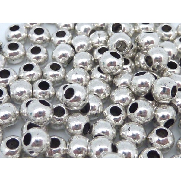 100 Perles Ronde 5mm Lisse Trou 2,2mm En Métal Argenté - Photo n°1