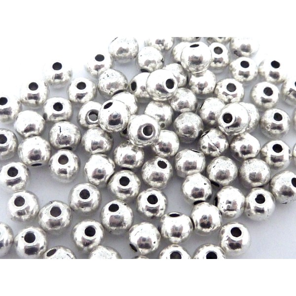 60 Perles Ronde Fine 3,7mm En Métal Argenté Lisse - Photo n°1