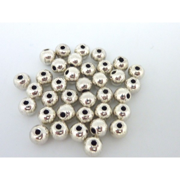 R-100 Perles Ronde En Métal Argenté Lisse 6mm - Photo n°2