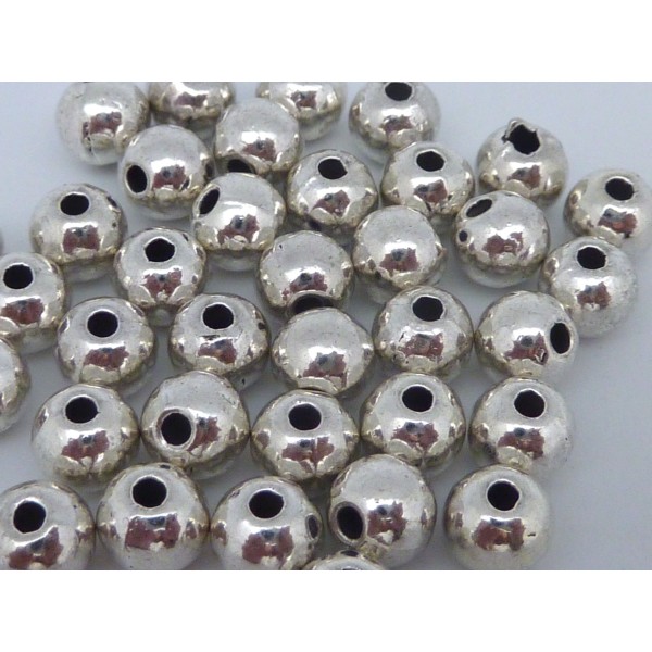 R-100 Perles Ronde En Métal Argenté Lisse 6mm - Photo n°3