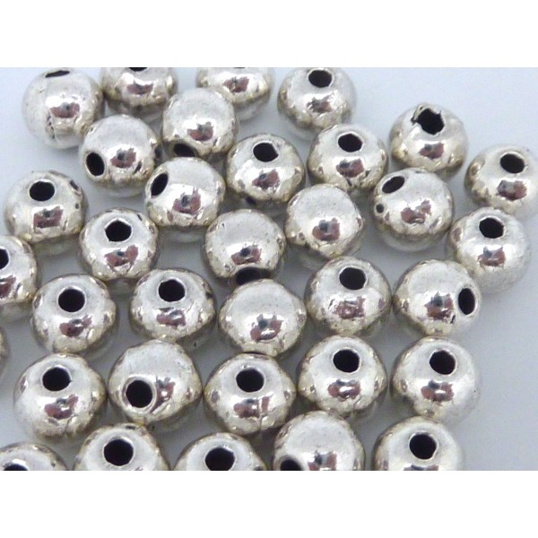 R-100 Perles Ronde En Métal Argenté Lisse 6mm - Photo n°1