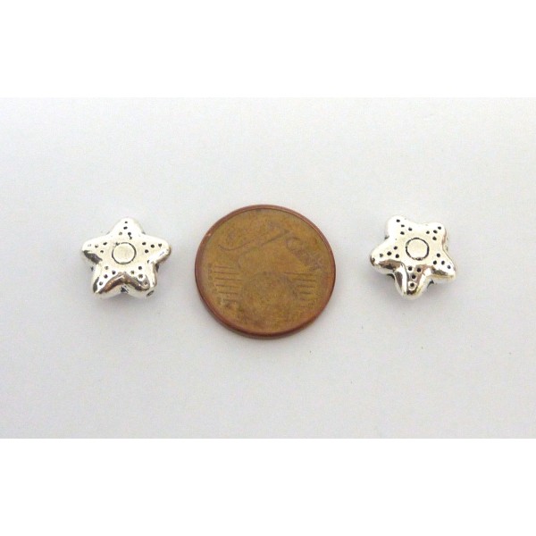 R-30 Perles Étoile 10,2mm En Métal Argenté Gravé De Points - Photo n°2