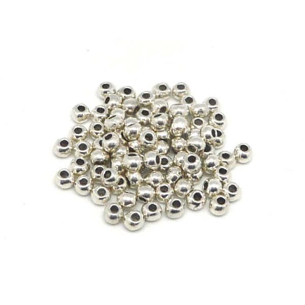 150 Petites Perles 3mm En Métal Argenté Ronde Lisse - Photo n°1