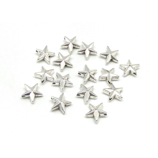 10 Perles Étoile 12,2mm En Métal Argenté - Photo n°1