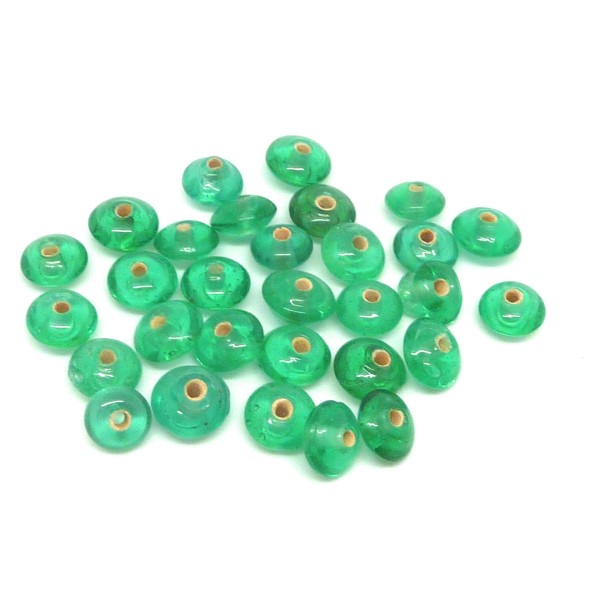 R-10,2g Env. 30 Perles En Verre Ronde Aplatie Palet 8,8mm Vert Menthe À L'eau - Photo n°1