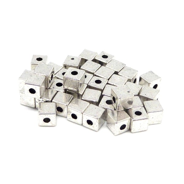 20 Perles Cube, Facette 3,7mm En Métal Argenté Lisse - Photo n°3
