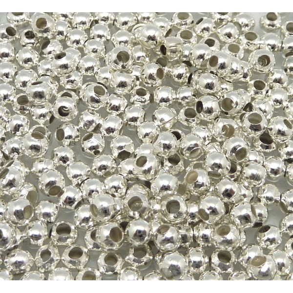R-10g Soit Environ 210 Petites Perles Fines Et Légères En Métal Argenté Ronde Lisse 3mm - Photo n°1