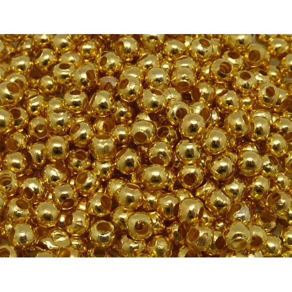 R-10g Soit Environ 210 Petites Perles Fines Et Légères En Métal Doré Ronde Lisse 3mm - Photo n°1