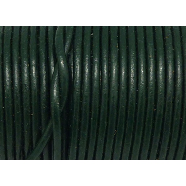 2m Cordon Cuir Rond 2,5mm De Couleur Vert Bouteille, Vert Foncé - Photo n°1