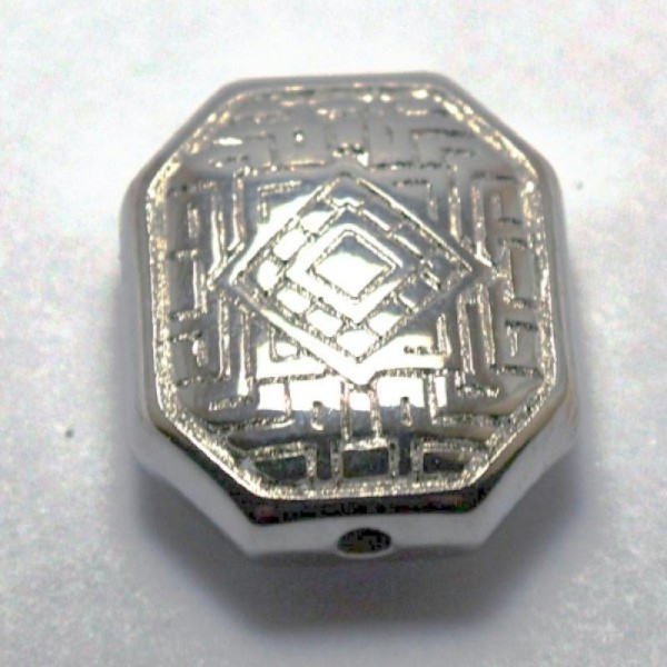 10 Perles hexagonale plate motif ethnique métallisé couleur platine - Photo n°1